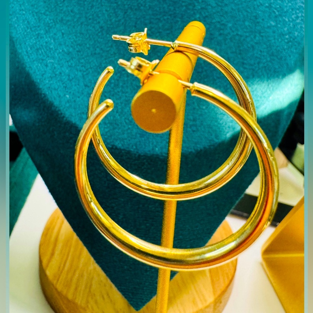 Real 18K Gold Hoop Earrings 33mm